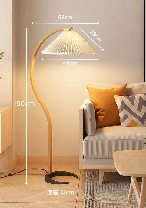 lampadaire style nordique rétro en rondins plissé français avec abat-jour en tissu