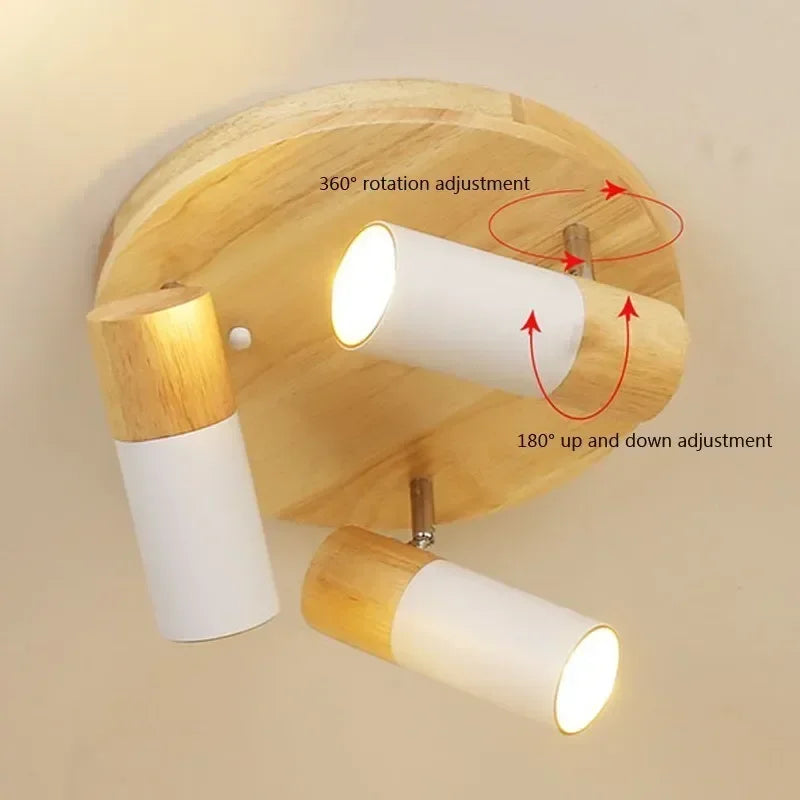 plafonnier nordique en bois à led rotatif multi-têtes décoratif - vue 5 sur 10
