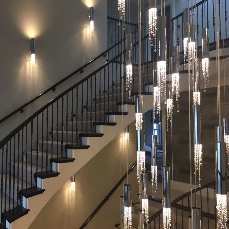 lustre led moderne de luxe en cristal pour escalier - vue 5 sur 19
