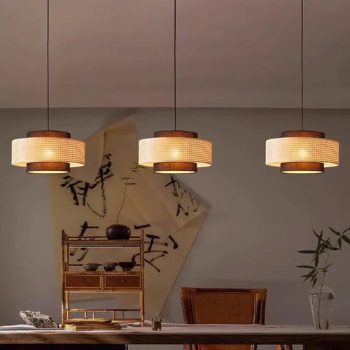 Suspension design à cannage en bambou rotin LED déco - vue 6 sur 10