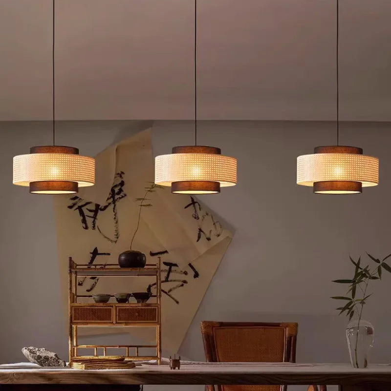 Suspension design à cannage en bambou rotin LED déco - vue 5 sur 10
