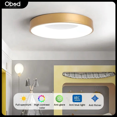 plafonnier led macaron moderne circulaire grain de bois réglable - vue 2 sur 14