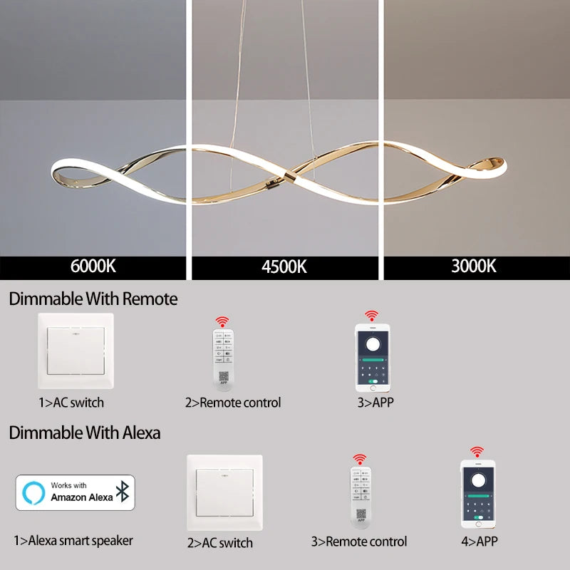 lustre led moderne suspendu avec éclairage et télécommande - vue 5 sur 8