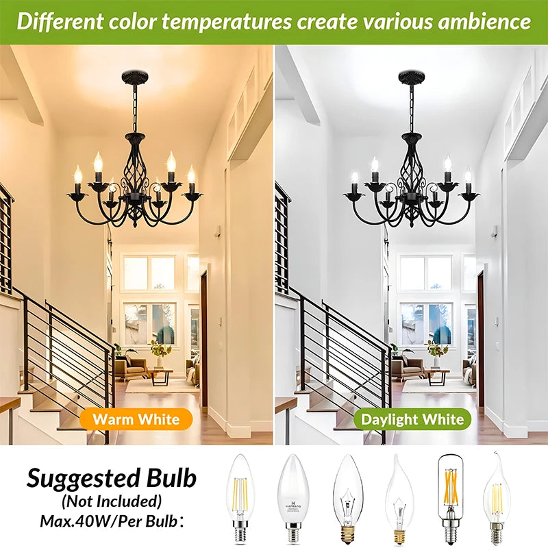 6-Light Farmhouse Candle Chandelier for Living Room, Rustic Industrial Pendant Ceiling Light fixture, Vintage Hanging Lamp for B - vue 4 sur 7