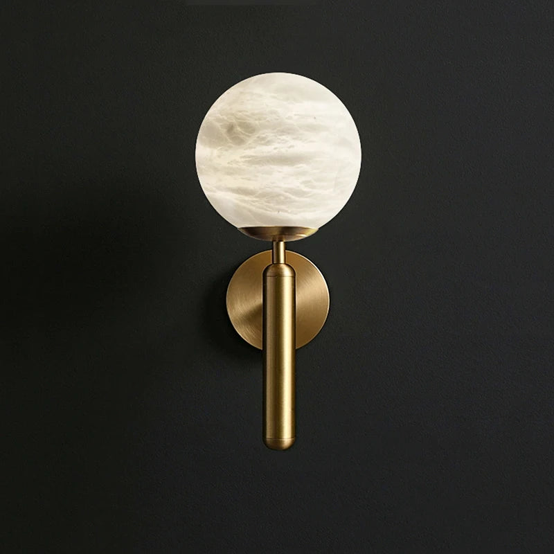 applique murale led créative boule laiton marbre style européen antique - vue 3 sur 6