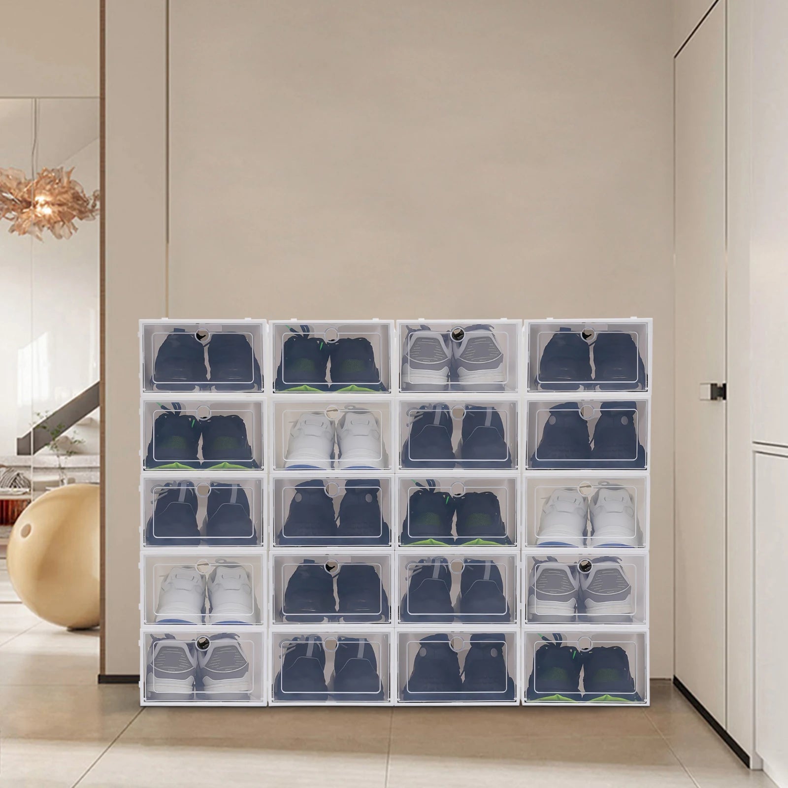 lot de 20 boîtes à chaussures pliables transparentes pour rangement - vue 3 sur 6