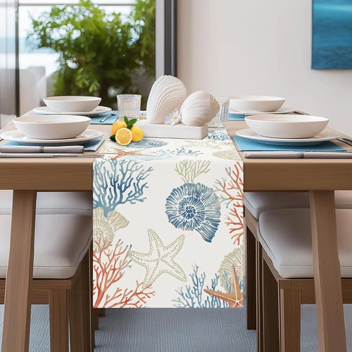 Chemin de table lin motif ocean style nautique - vue 3 sur 6