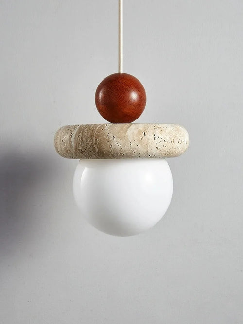 Suspension Led Style crème chambre chevet médiévale Memphis chambre d'enfant fil suspendu petite pierre claire bois - vue 5 sur 6