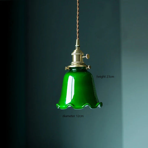 Suspension vintage style américain en cuivre bois et verre - vue 17 sur 30