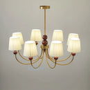 lustre led vintage américain en tissu plissé et bois wabi-sabi