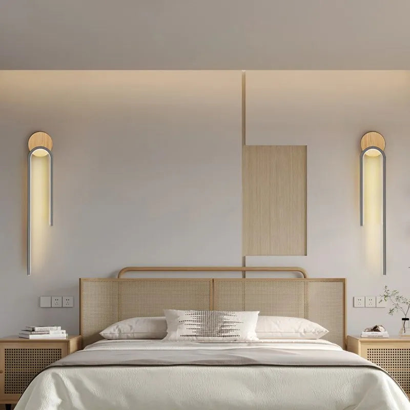 Applique murale LED en bois nordique moderne fer 60CM longue bande gris blanc salon décor appliques chambre étude luminaires pour la maison Lustre - vue 4 sur 12