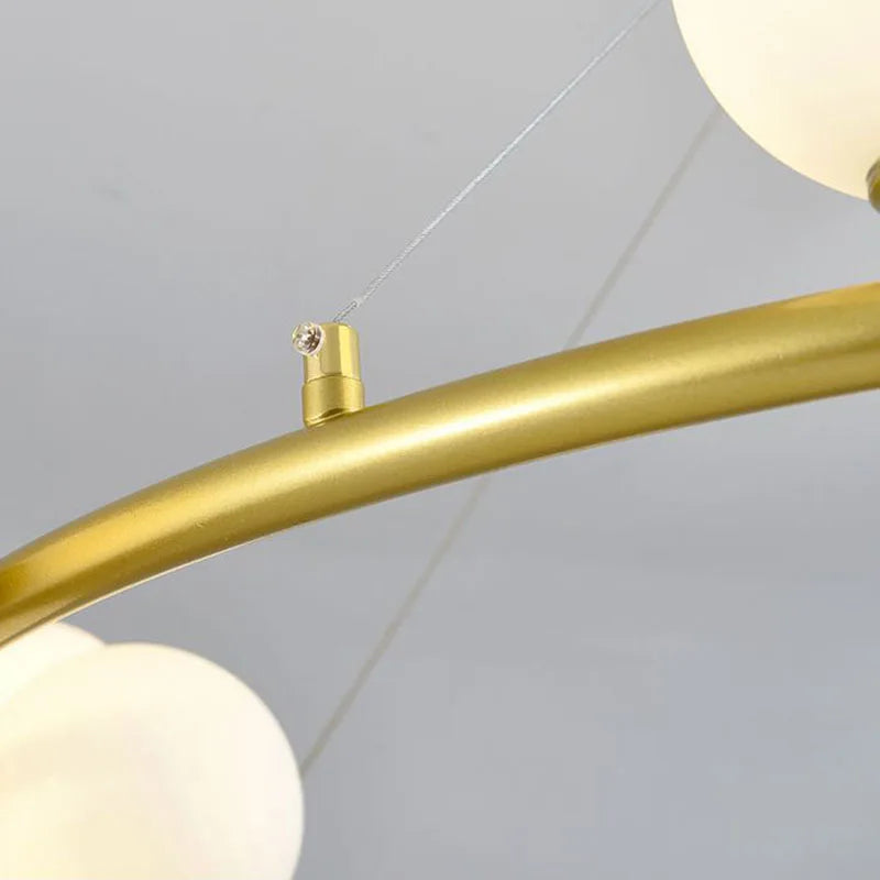 lustre moderne en verre avec anneau mat et fil réglable - vue 5 sur 14