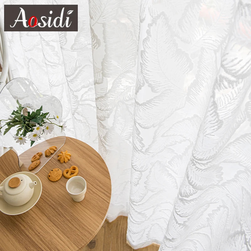 Voilage motif feuilles style moderne pour salon chambre - vue 1 sur 7