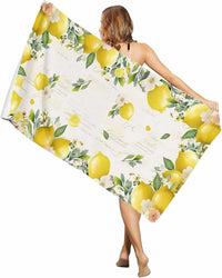 Serviette de plage microfibre citron motif floral été