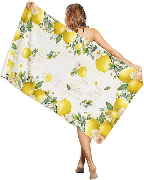 Serviette de plage microfibre citron motif floral été