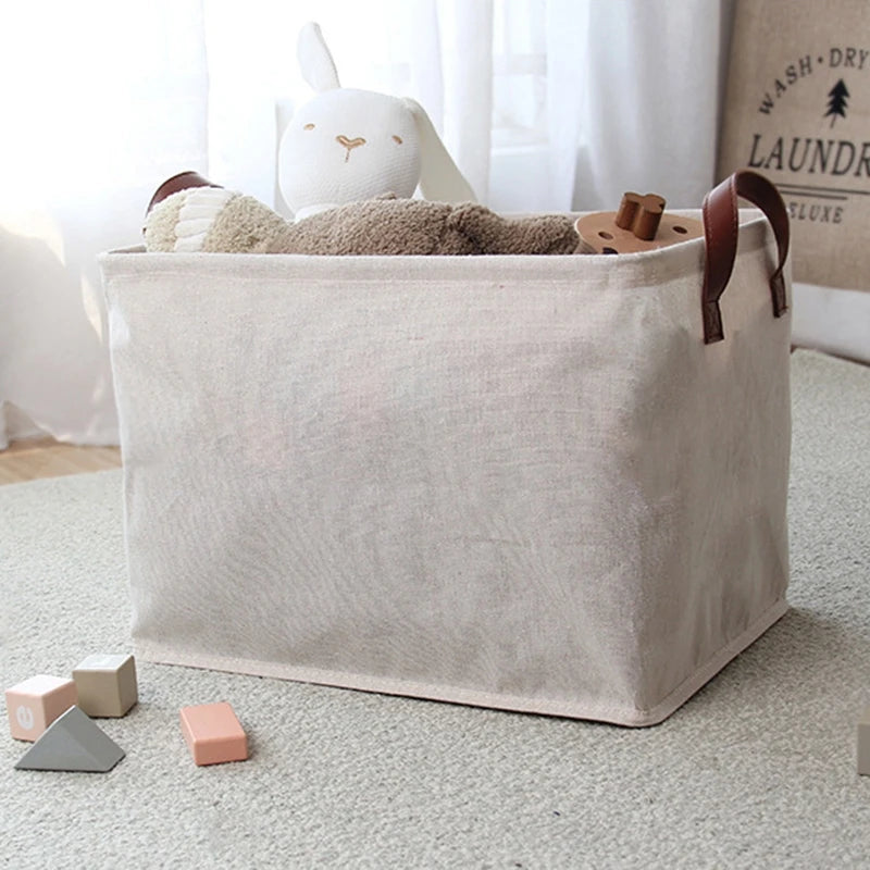 panier pliable en coton et lin pour rangement divers - vue 4 sur 9