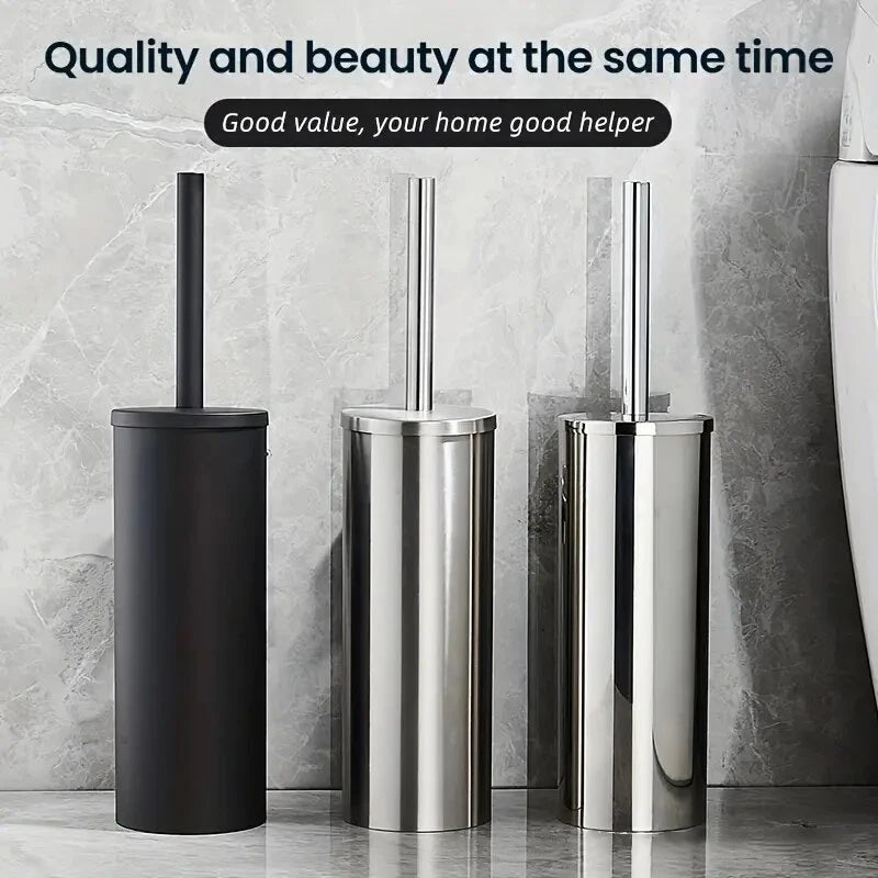 brosse de nettoyage en inox avec support mural pour salle de bain - vue 3 sur 13