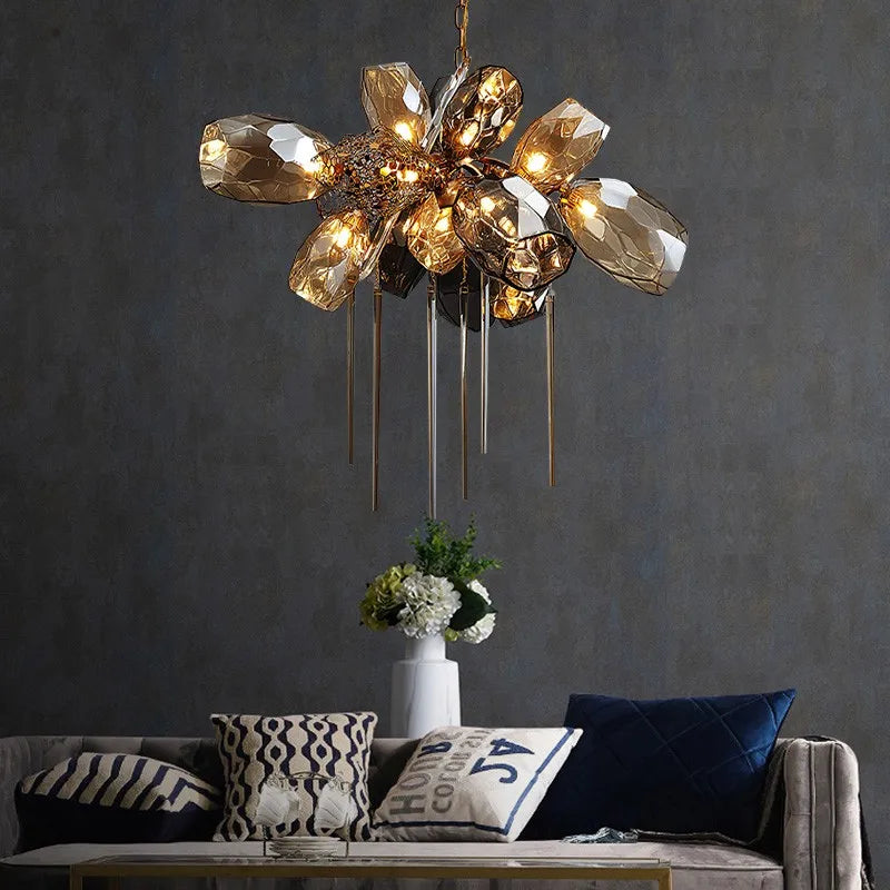 lustre en verre nordique de luxe en cristal moderne - vue 3 sur 14