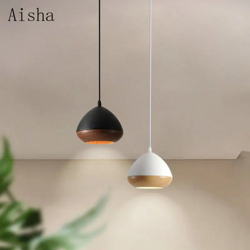 lustre en fer de style japonais wabi-sabi imitation noyer nordique - vue 2 sur 10