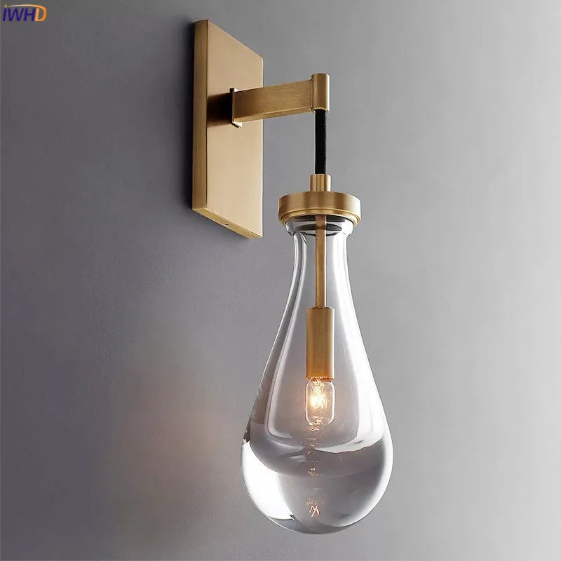 applique murale design gouttelette d'eau cristal led cuivre nordique - vue 1 sur 20