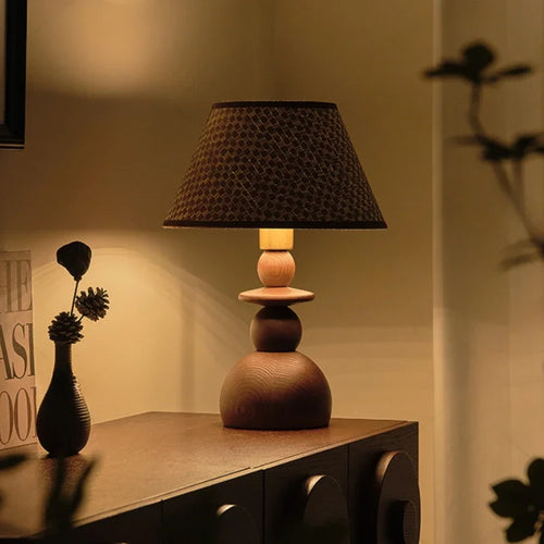 lampe de table médiévale en bois massif design rétro simple - vue 5 sur 9