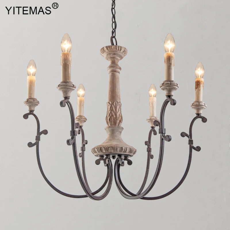 Lustre en bois rétro 4 lumières dans l'entrée chambre 6 lumières lustre français Style Vintage pour salon Foyer lampe à manger - vue 4 sur 8