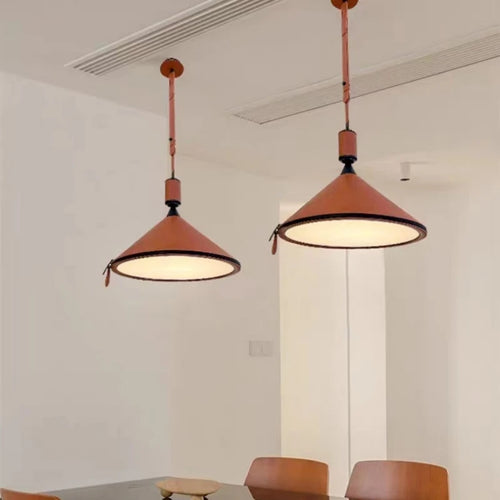 suspension LED en cuir artificiel luminaire décoratif - vue 2 sur 15