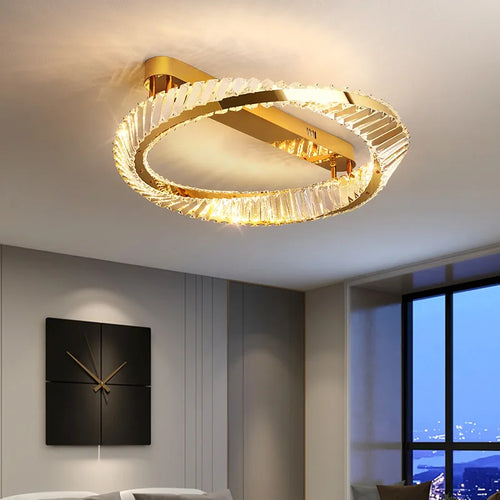 suspension led doré design moderne avec cristal élégant - vue 6 sur 14