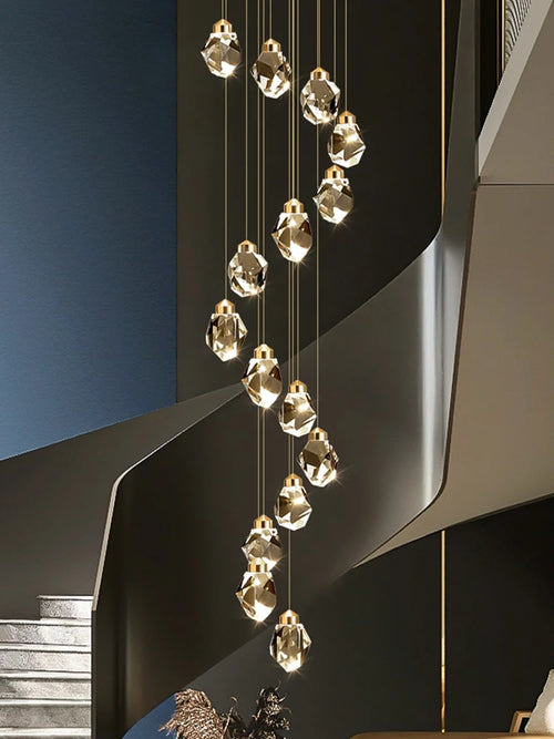 lustre moderne haut en cristal pour éclairage raffiné - vue 2 sur 30