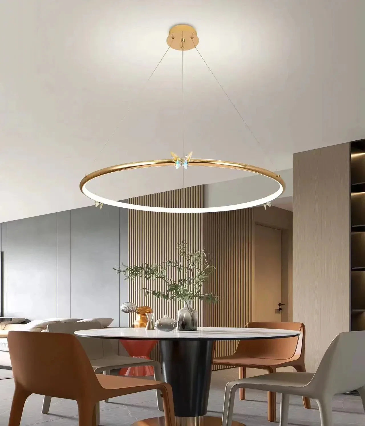 lustre moderne en forme de papillon avec anneau doré décoratif - vue 3 sur 12