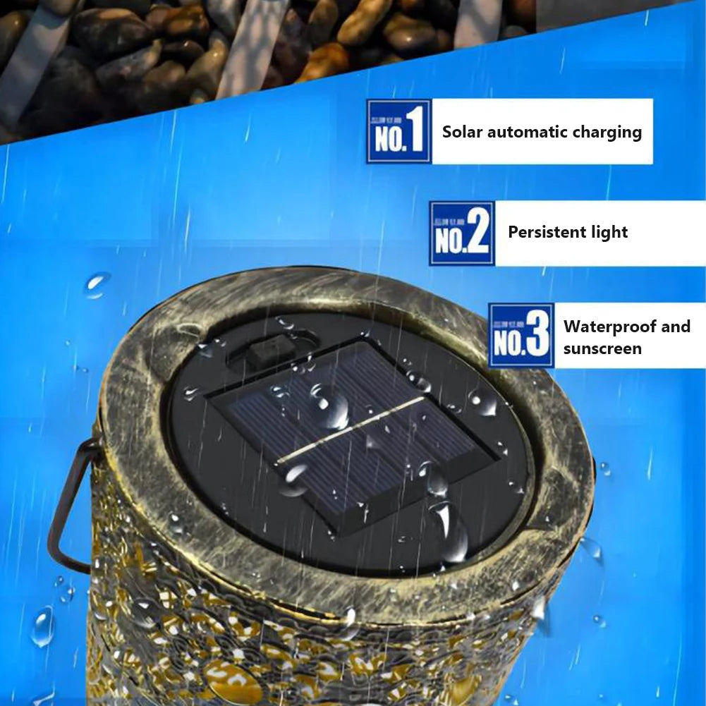 lanterne solaire suspendue rétro en fer pour jardin - vue 5 sur 7