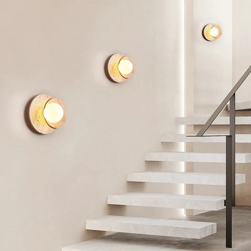 Applique murale design ronde Led Style pierre couleur crème - vue 5 sur 7