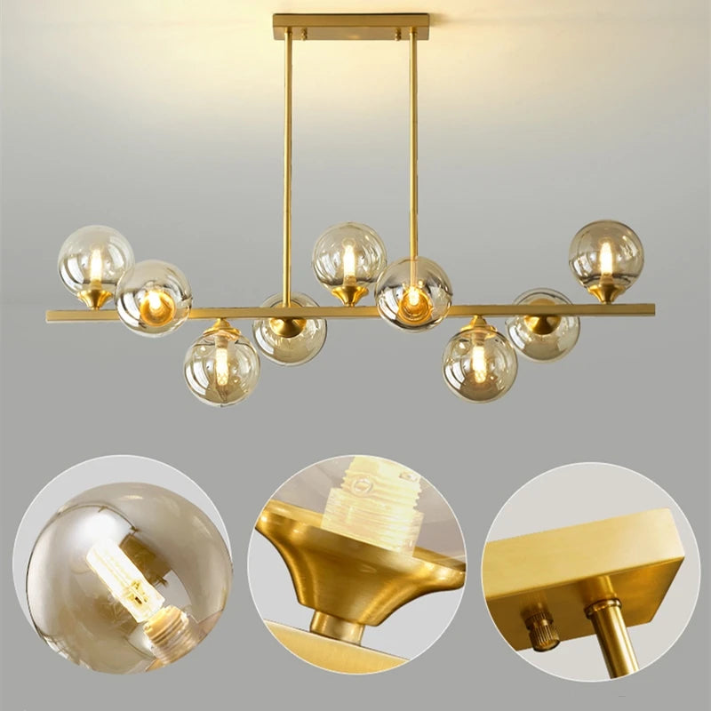 lustre suspendu en cuivre avec boule de verre pour décoration intérieure - vue 6 sur 10