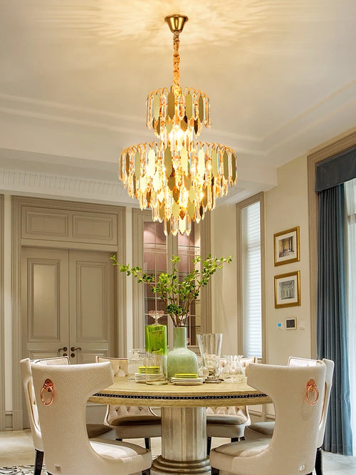 lustre à led de luxe en or chromé pour décoration moderne - vue 3 sur 17