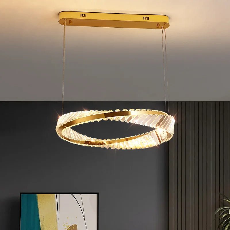 suspension led doré design moderne avec cristal élégant - vue 3 sur 14