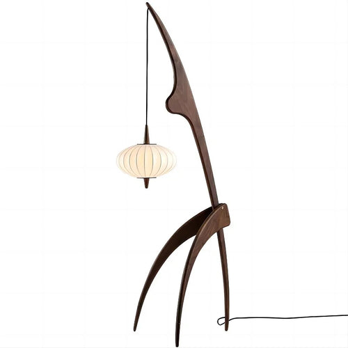 lampadaire design en bois noyer avec lampe suspendue - vue 11 sur 10