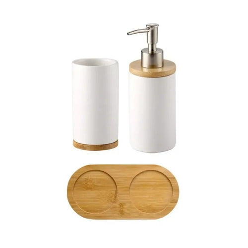 ensemble d'accessoires de salle de bain en céramique et bambou - vue 16 sur 16