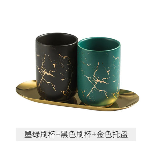 tasse de bain de bouche en marbre doré pour couple et accessoires - vue 12 sur 12