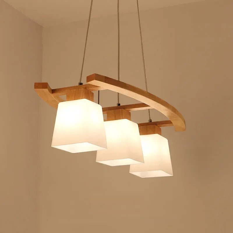 suspension en bois de style japonais moderne à led - vue 2 sur 6