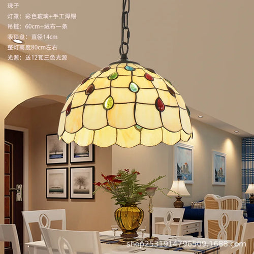 lustre rétro en verre teinté style méditerranéen pour restaurant et hall - vue 12 sur 18