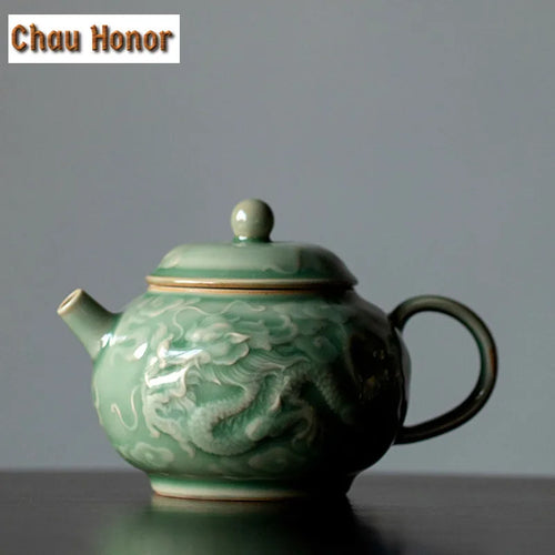 Théière céladon yue kiln dragon phénix relief filtre - vue 7 sur 7