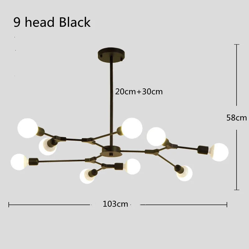 lustre moderne spoutnik satellite lampe suspendue 3 6 9 branches - vue 8 sur 12