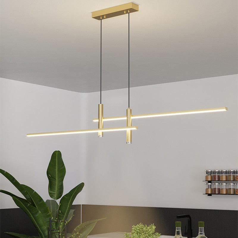 Lustre design LED minimaliste en barre métallique Sarno - vue 2 sur 12