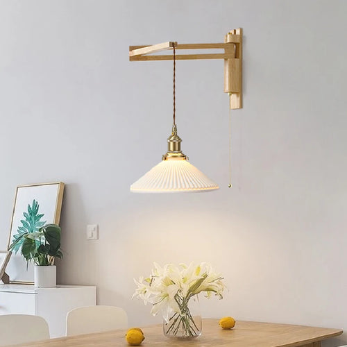applique murale en verre bois et céramique lampe pliable à bras pivotant - vue 4 sur 14