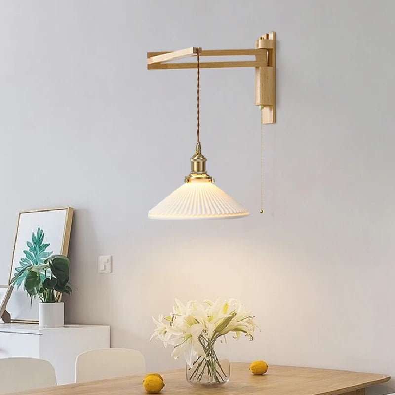 applique murale en verre bois et céramique lampe pliable à bras pivotant - vue 4 sur 14