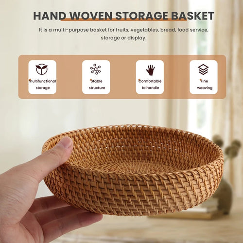 panier de rangement rond en rotin fait main pour lautomne - vue 2 sur 7