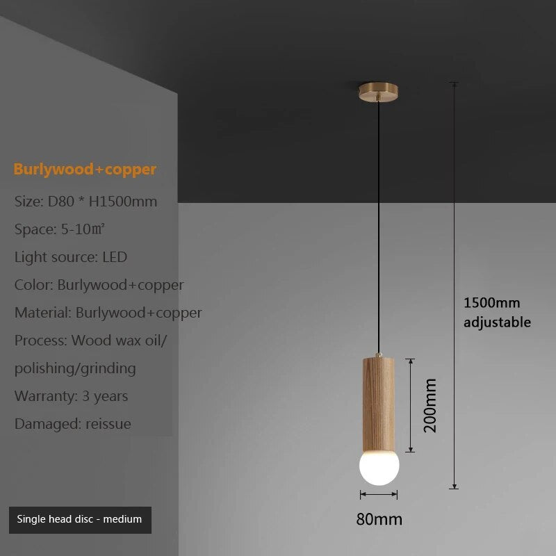 suspension noyer lustre chinois barre tête lampes - vue 9 sur 13