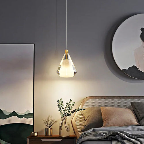 lustre en cristal diamant vintage en cuivre pour éclairage intérieur - vue 6 sur 8