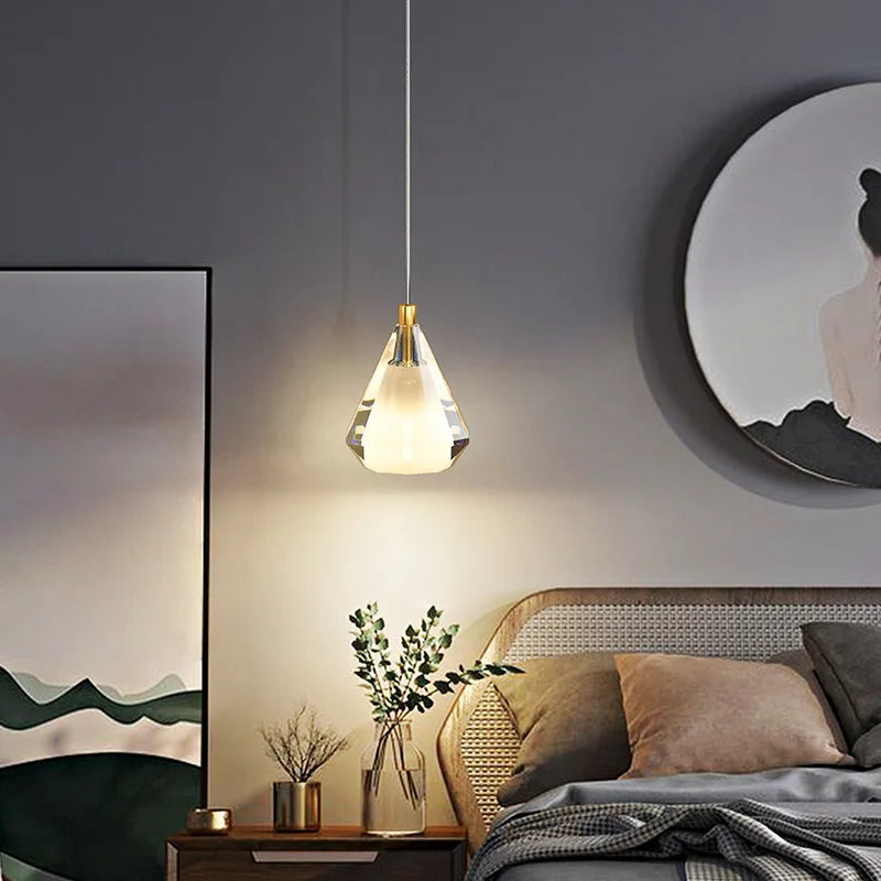 lustre en cristal diamant vintage en cuivre pour éclairage intérieur - vue 5 sur 8