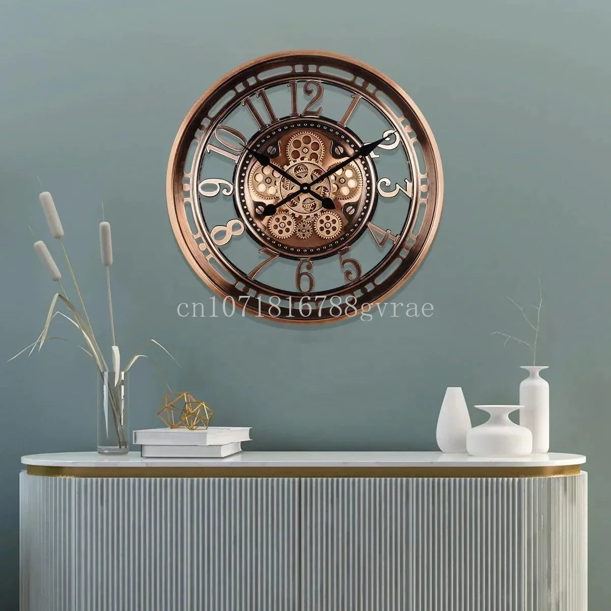 horloge murale industrielle en métal avec engrenages mobiles décorative - vue 4 sur 14